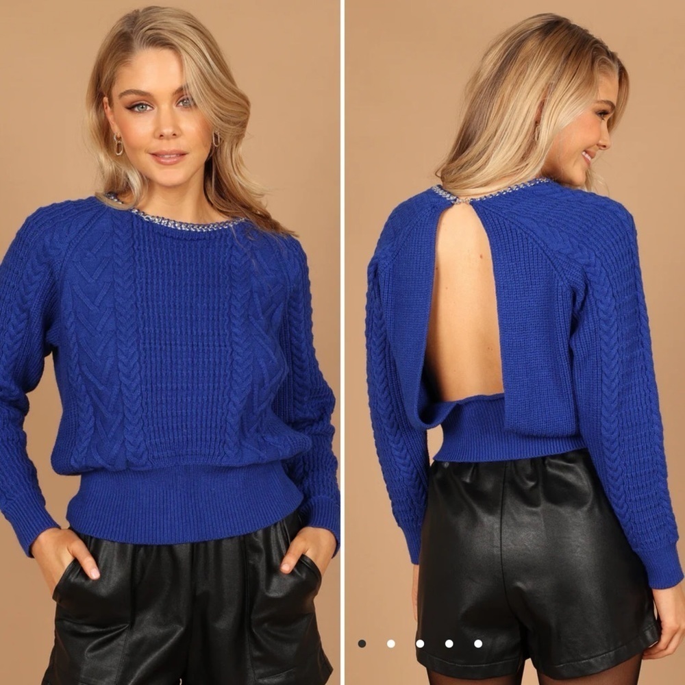 NWT Chain Detail Knit Sweater in Royal Blue Size Medium - Picture 1 of 4